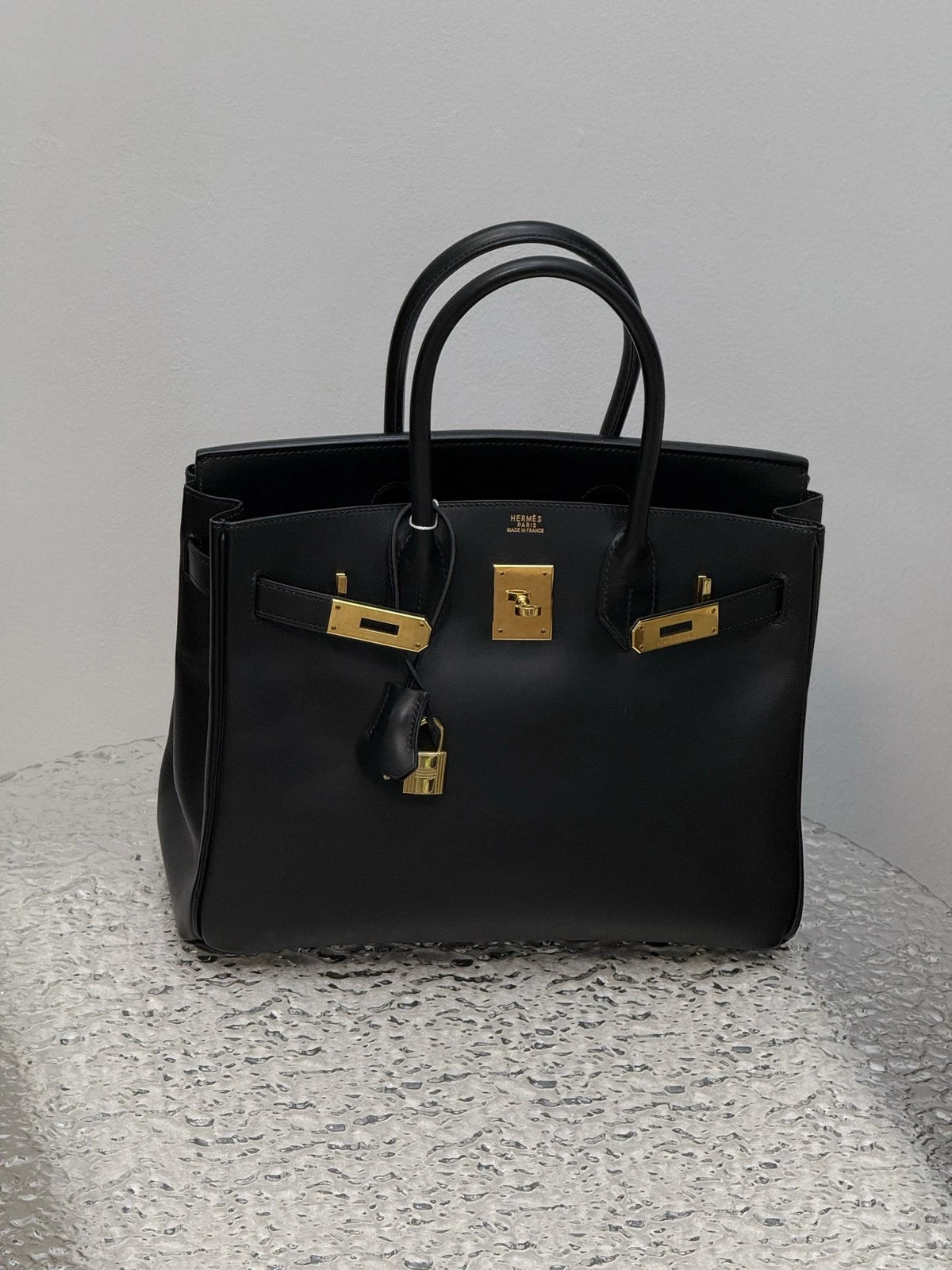 Hermès Birkin 30 Top Handle Handbag Luxury Tote Black Gold Excellent
