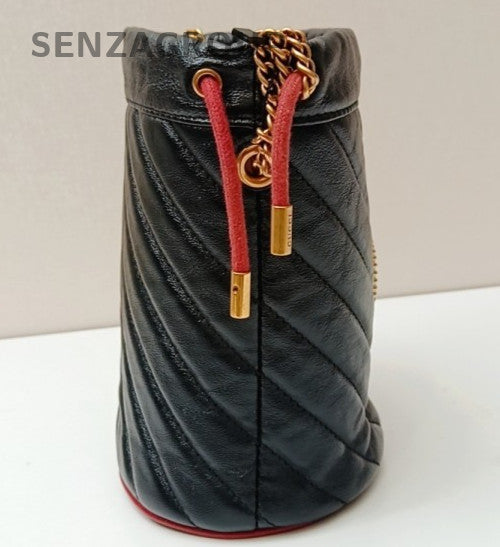 Gucci Marmont Bucket Chain Shoulder Bag Crossbody Black Gold Women Classic