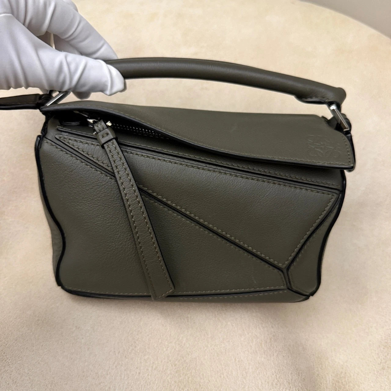 LOEWE Calfskin Puzzle Mini Green Crossbody Bag For Women