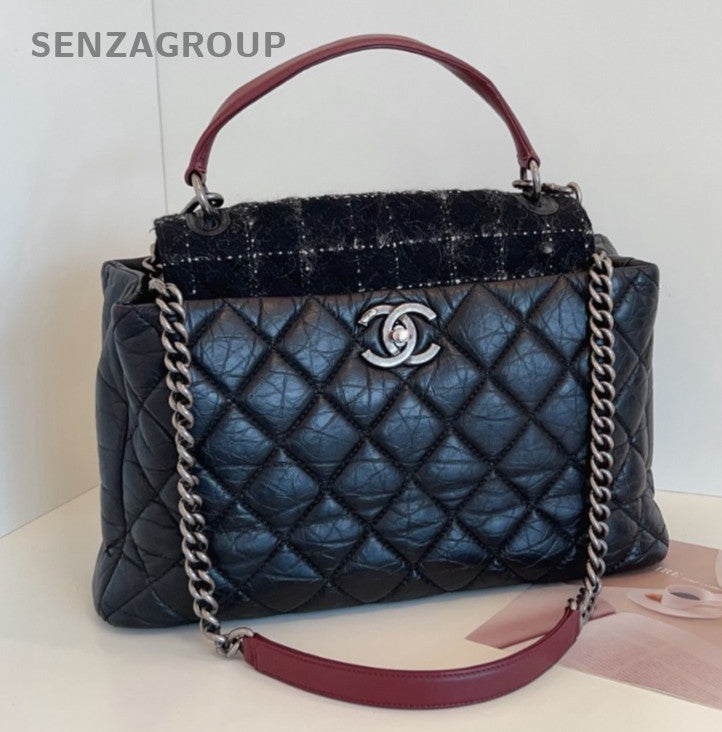 Chanel Cocohandle 2Way Calfskin Top Handle Bag Shoulder Bag Black Silver Diamond