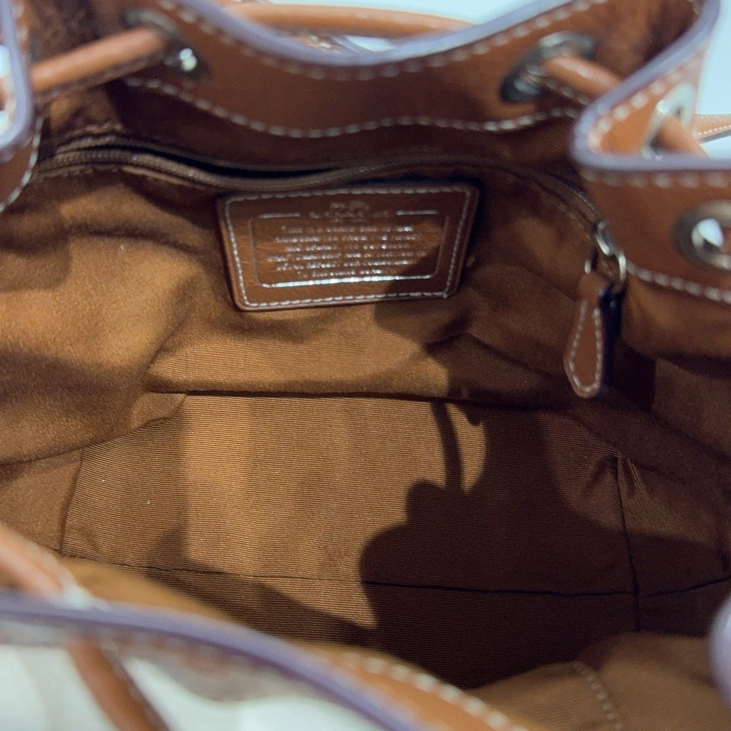 COACH White Leather Drawstring Bucket Shoulder Bag For Women