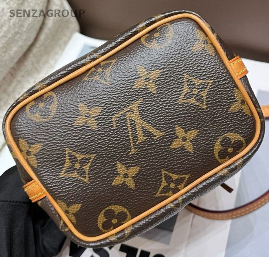 Louis Vuitton Monogram Nano Bucket Bag Crossbody Brown Gold Women Classic