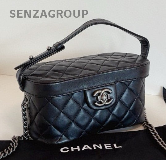 Chanel Bombay 2Way Top Handle Shoulder Bag Black Silver Women Classic