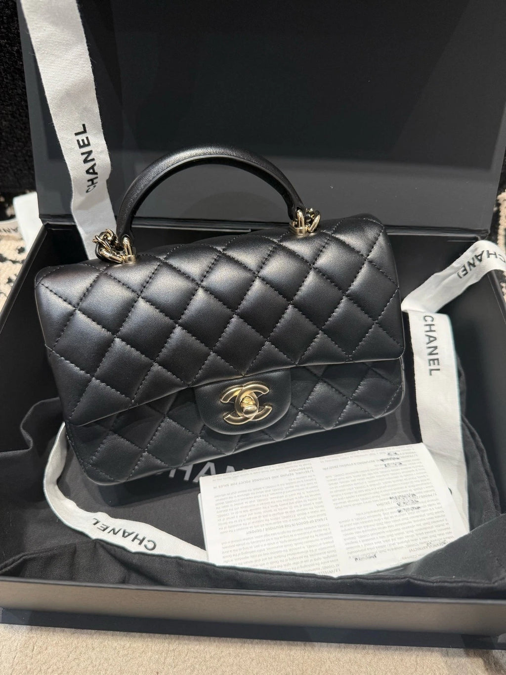 CHANEL Classic Flap Large Mini Top Handle Lambskin Bag For Women