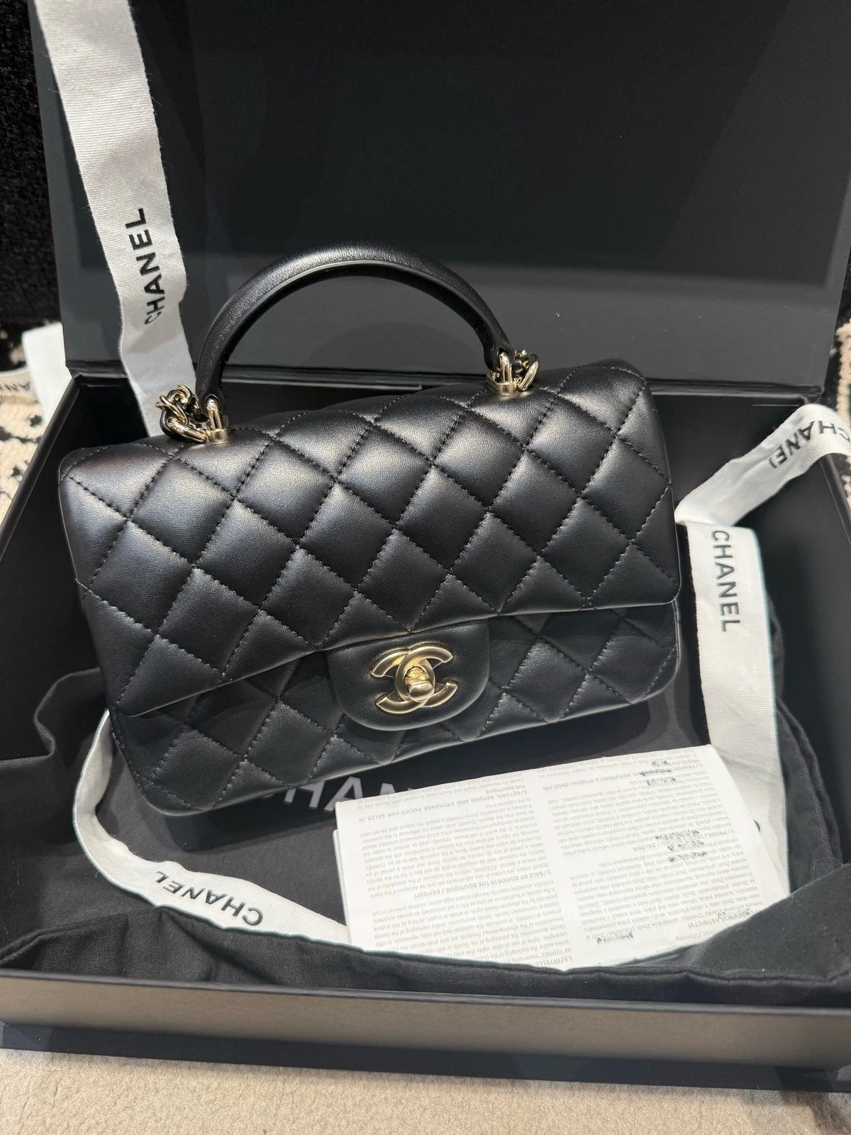 CHANEL Classic Flap Large Mini Top Handle Lambskin Bag For Women