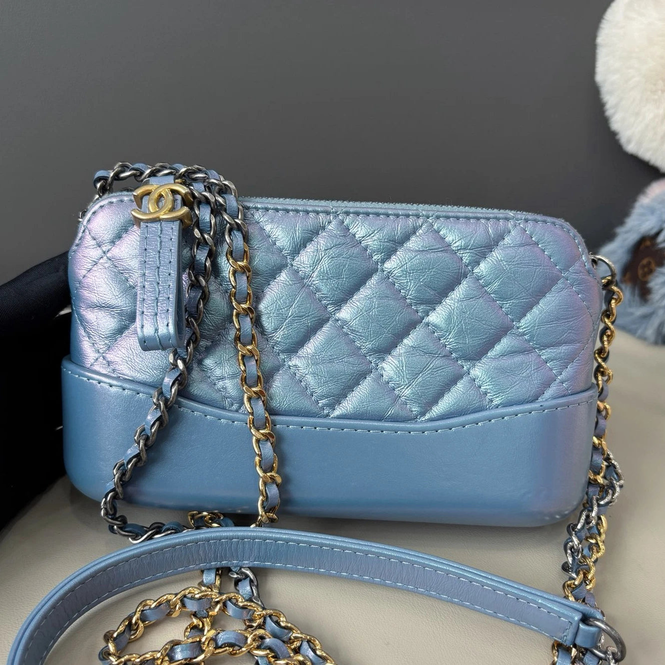 Chanel Gabrielle Mini Chain Shoulder Crossbody Blue Gold Diamond Women Classic