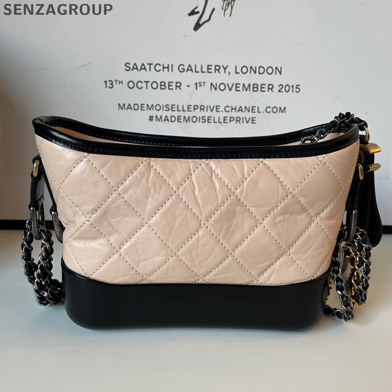 Chanel Gabrielle Small Chain Shoulder Crossbody Bag Beige Black