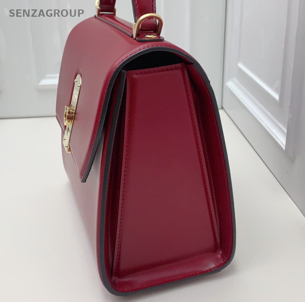 Salvatore Ferragamo Boxyz 2Way Top Handle Bag Crossbody Red Gold Women Classic