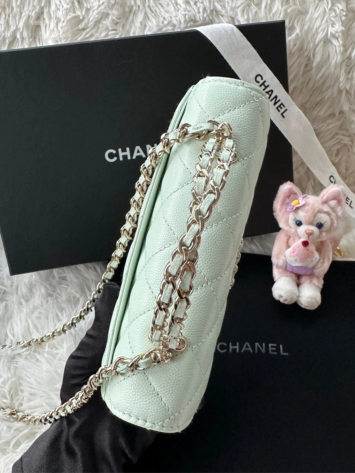 CHANEL Kelly Top Handle Bag Light Green Leather For Women