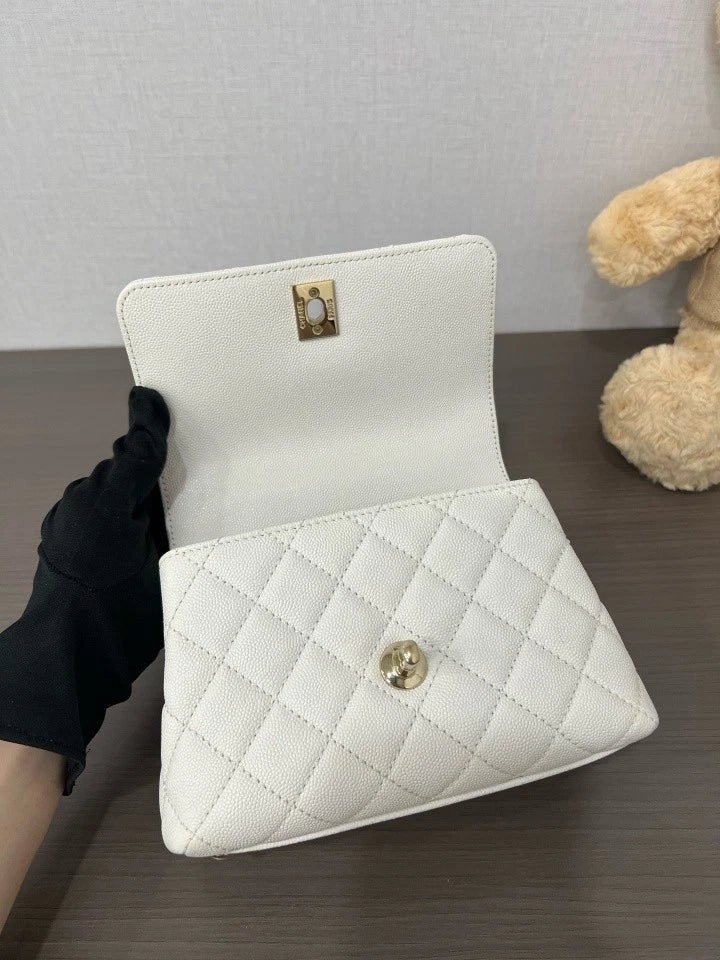 CHANEL White Leather Mini Coco Handle Bag For Women