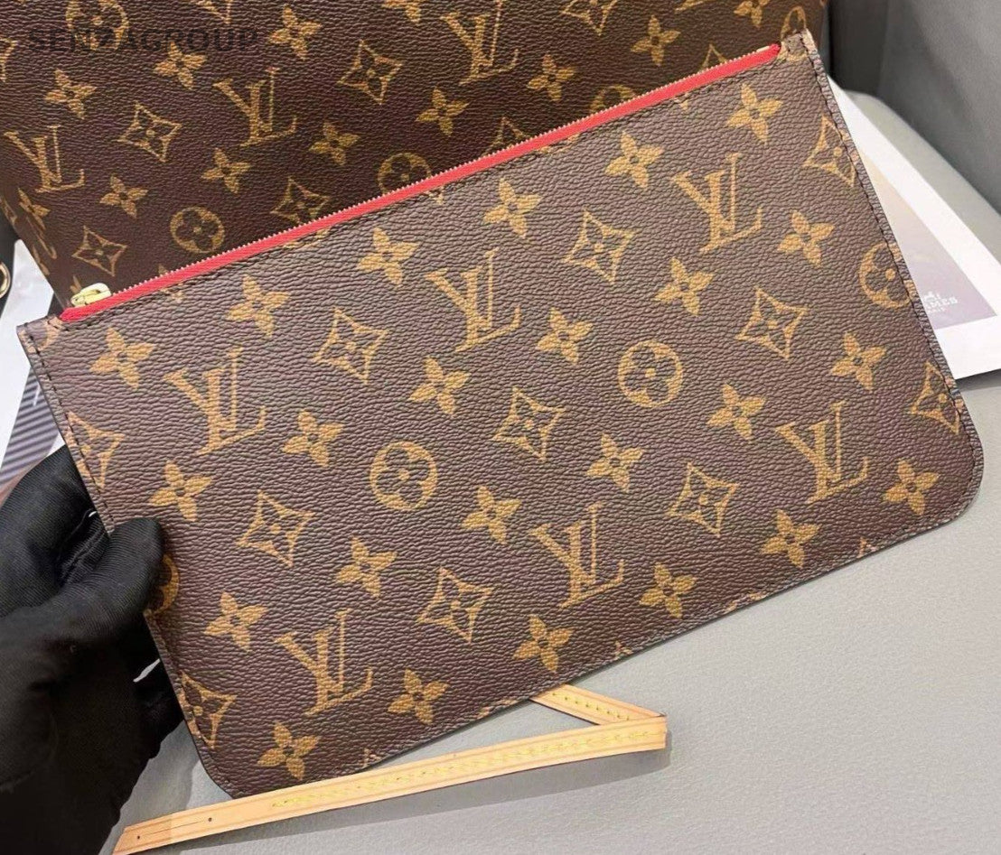 Louis Vuitton Neverfull Monogram Shoulder Bag Brown Gold Women Classic