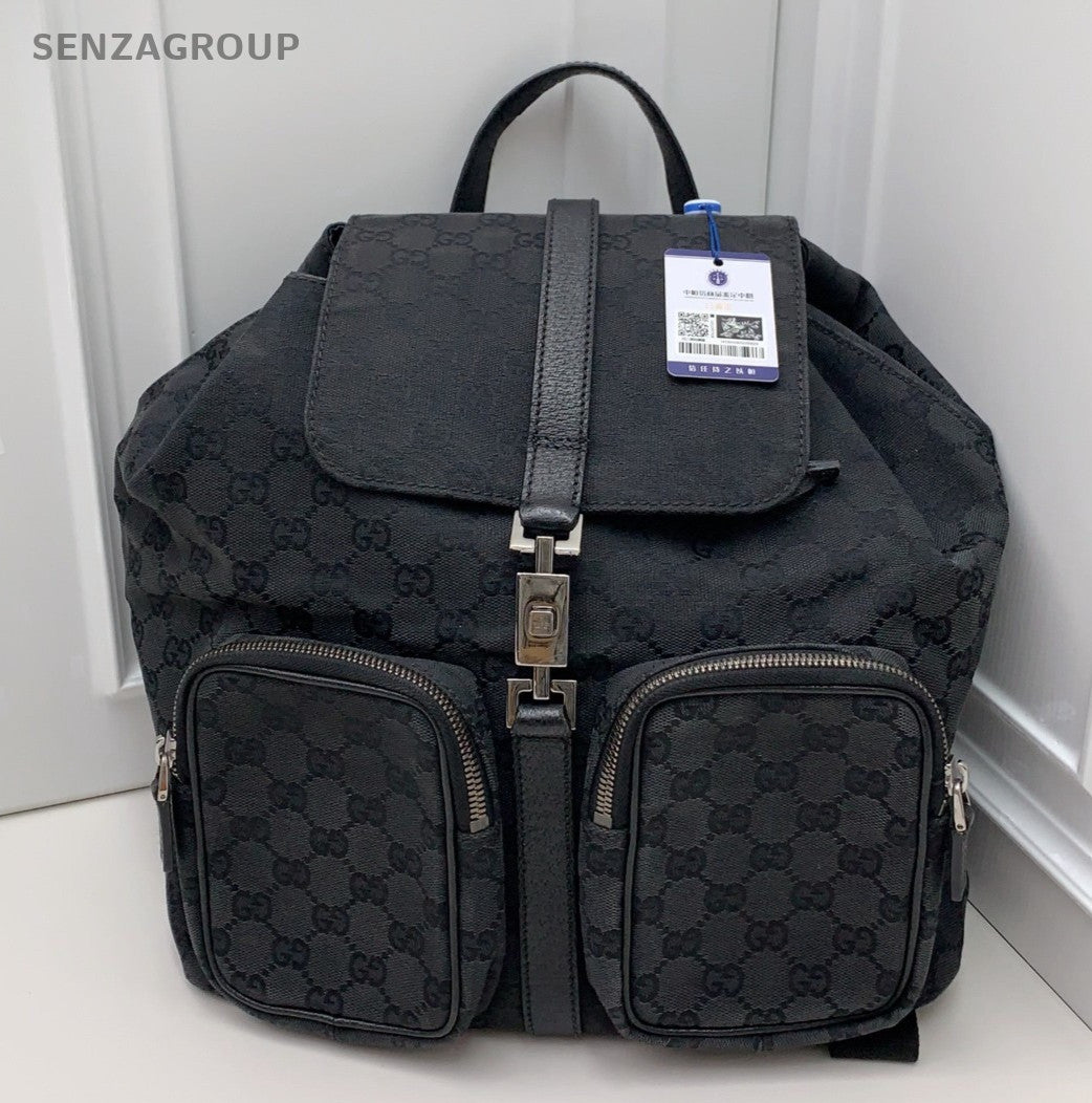 Gucci Denim Canvas Ophidia Backpack Black Silver Unisex Adults Classic