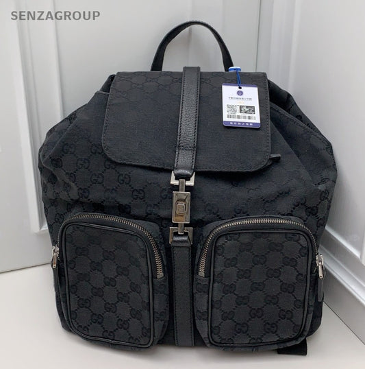 Gucci Denim Canvas Ophidia Backpack Black Silver Unisex Adults Classic