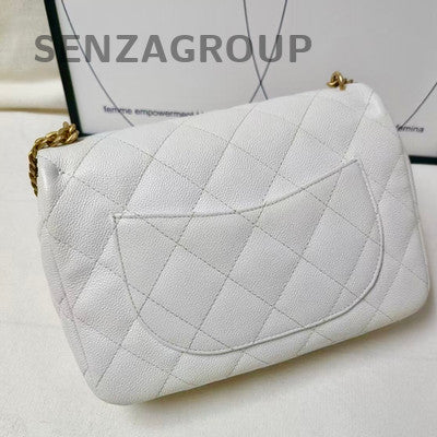 Chanel White Gold Calfskin Chain Shoulder Crossbody Bag Classic Quilted