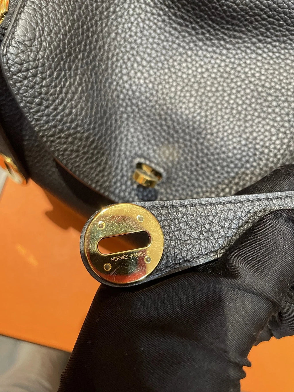 Hermes Lindy 26 Black Gold Top Handle Bag Women Classic