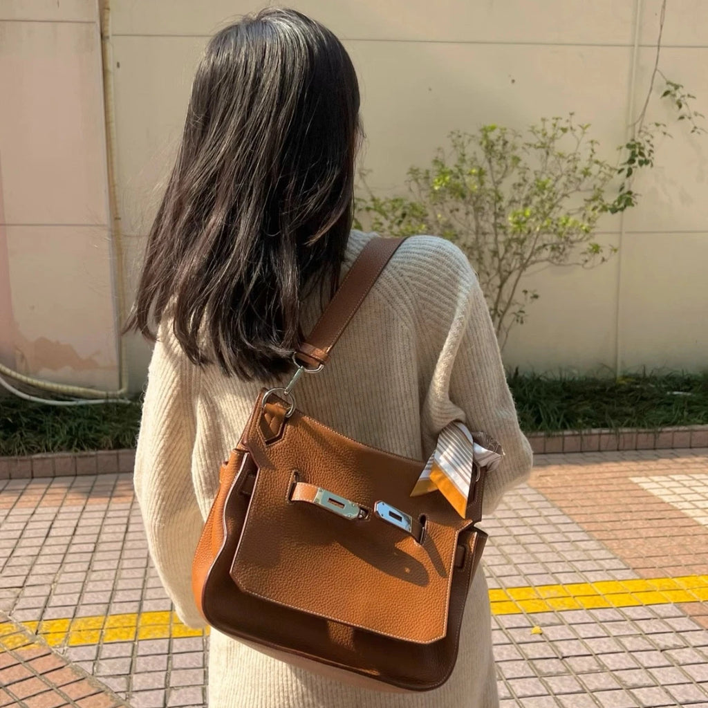 Hermes Jypsiere31 Shoulder Bag Brown Silver Used Women Classic Fashion