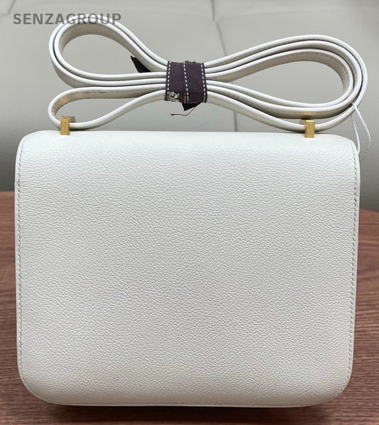 Hermes Constance18 Epsom Leather Mini Crossbody White Gold Women Classic