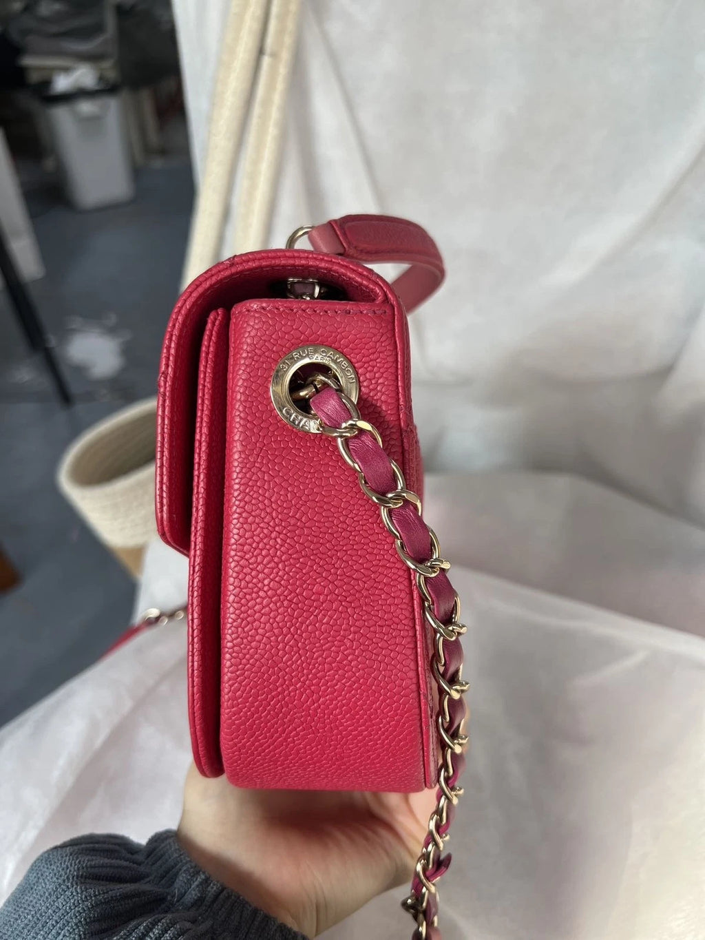 Chanel Coco Curve Cuba Calfskin Chain Shoulder Crossbody Red Gold Women Classic