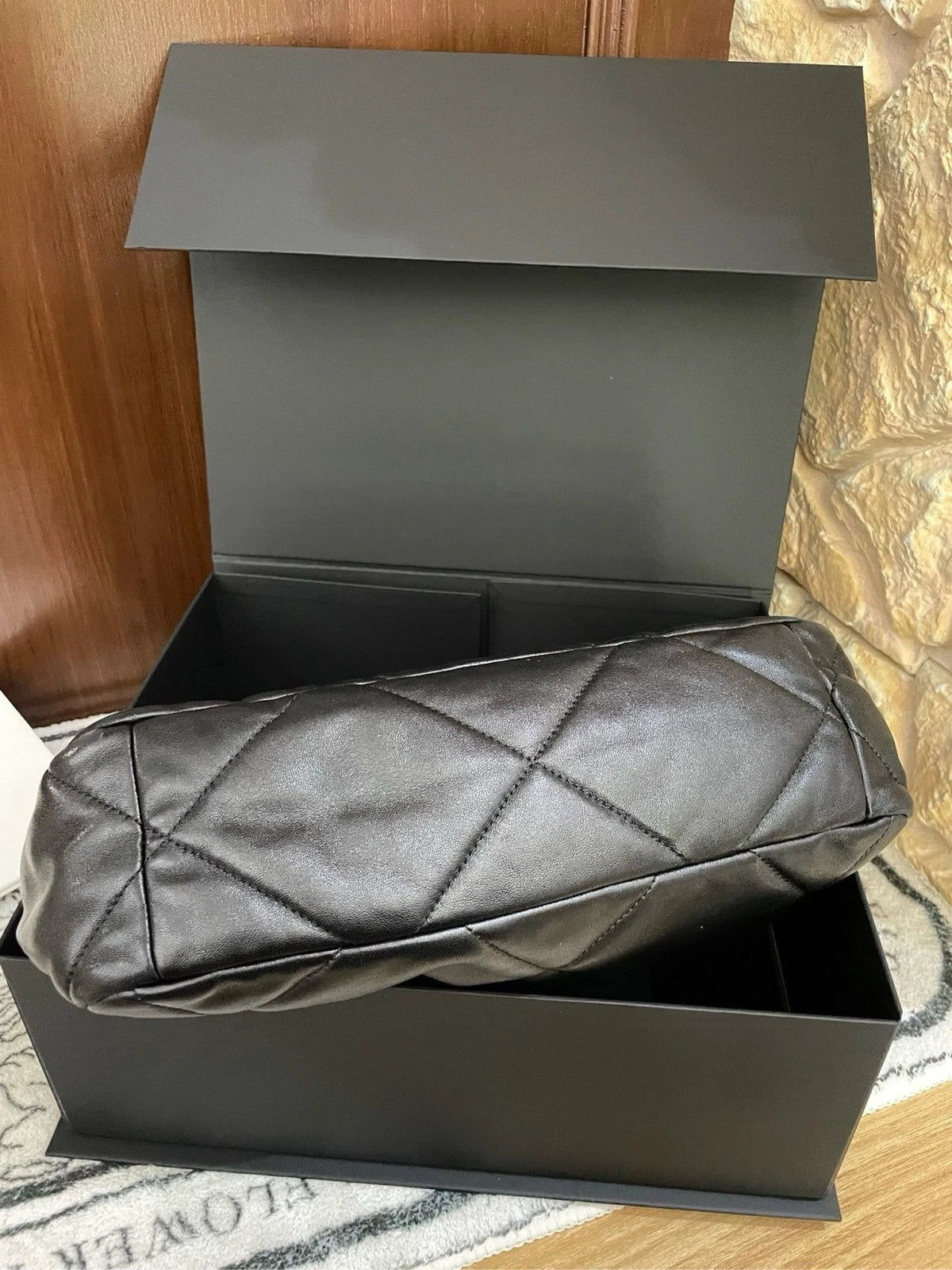 CHANEL 19 Medium Black Silver Hardware Shoulder Handbag for Women