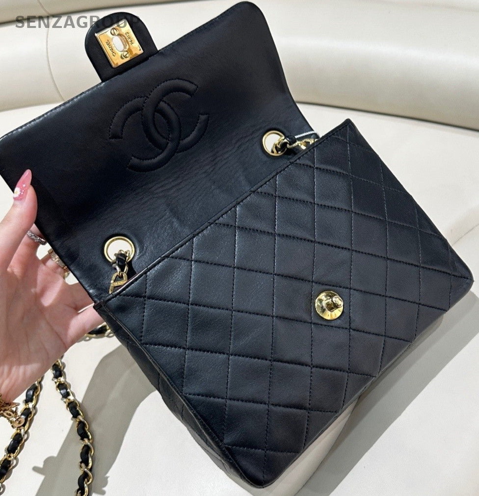Chanel 2ways Shoulder Crossbody Bag Black Gold Women