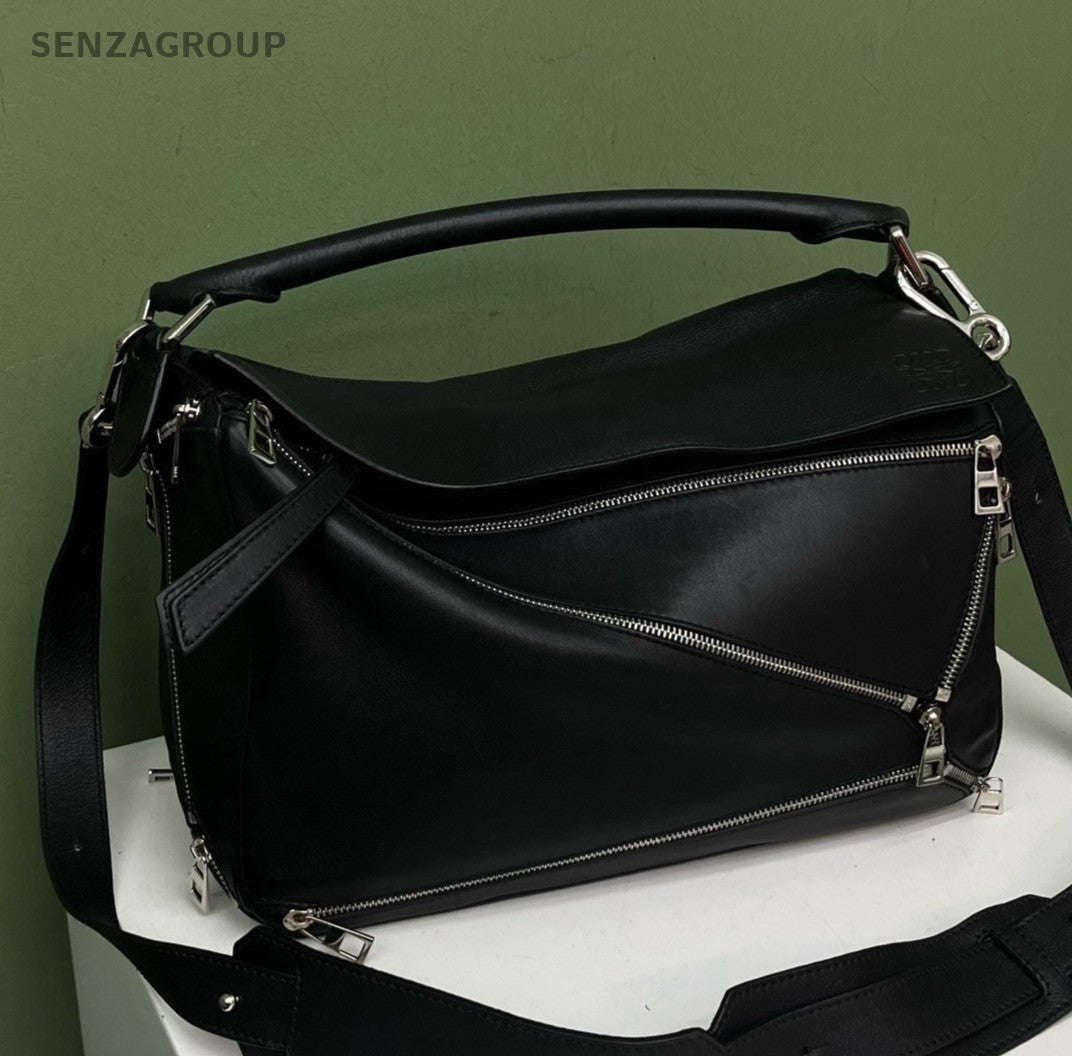 Loewe Puzzle MM Shoulder Bag Crossbody Black Silver Women Classic