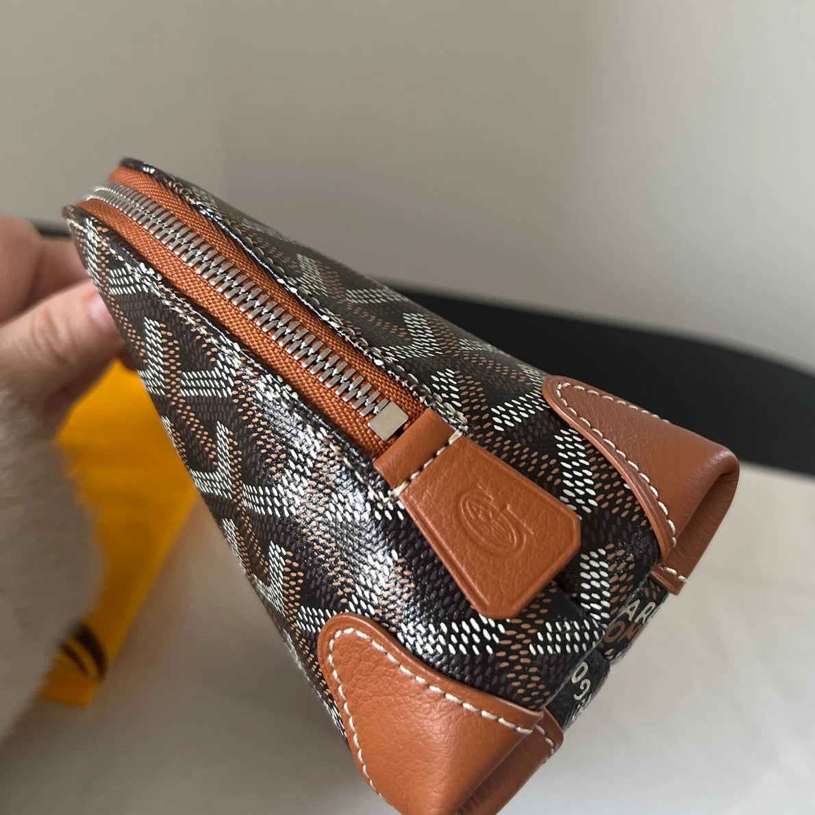 Goyard Shell Pouch Monogram Brown Canvas Leather Women Classic