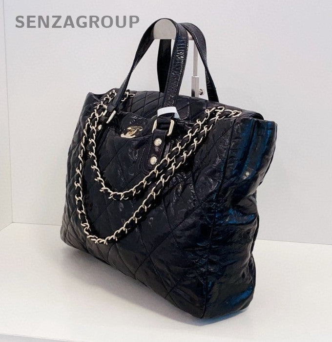 CHANEL Hobo Oil waxed leather Tote 2WAY Chain Shoulder Handbag Black Women