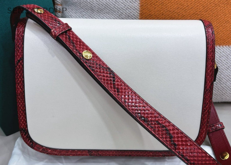 Gucci Saddle MM Shoulder Bag White Gold Used Women Classic Designer