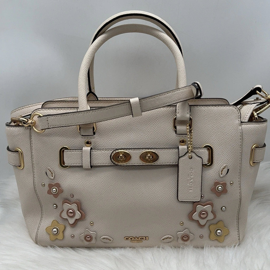 Coach Blare Women White Leather Rivet Patchwork Shoulder Handbag Crossbody Bag