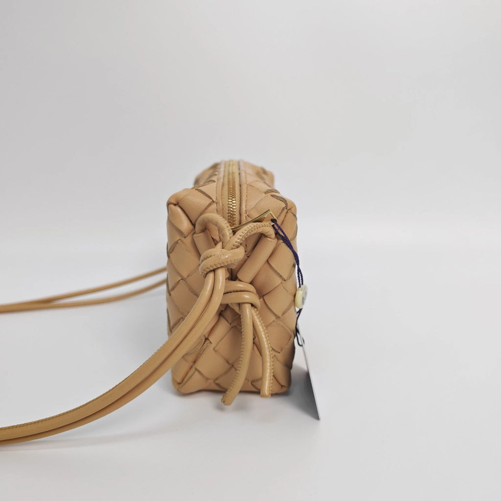 Bottega Veneta BV Beige Lambskin Woven Camera Crossbody Bag Women