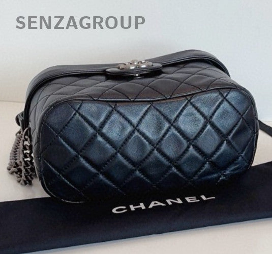 Chanel Bombay 2Way Top Handle Shoulder Bag Black Silver Women Classic