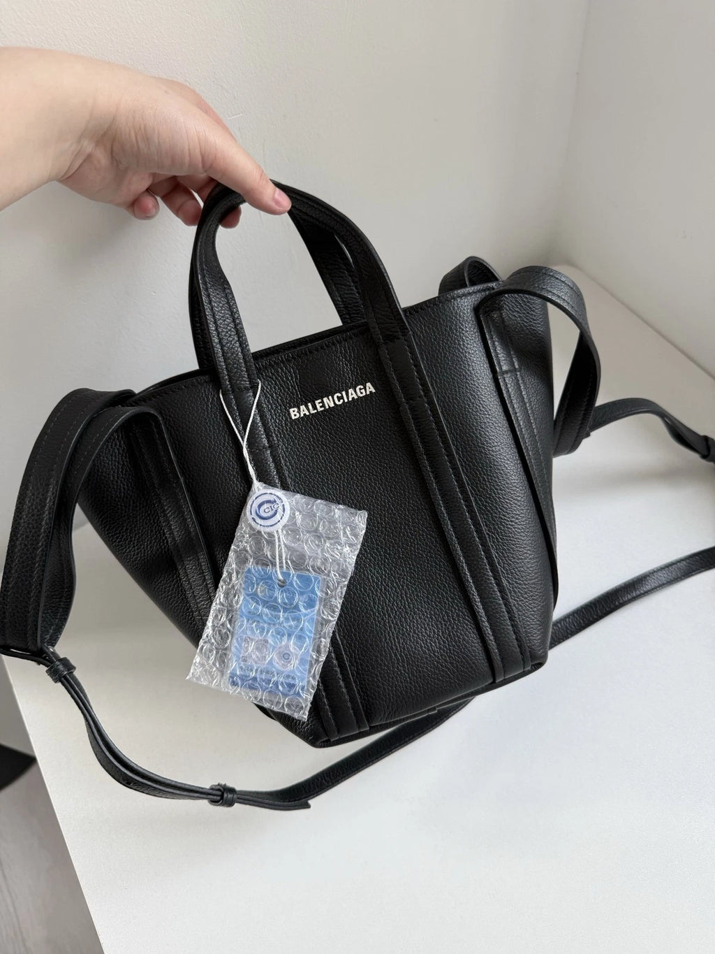 Authentic Balenciaga Bazar Calfskin Black 2Way Handbag Crossbody