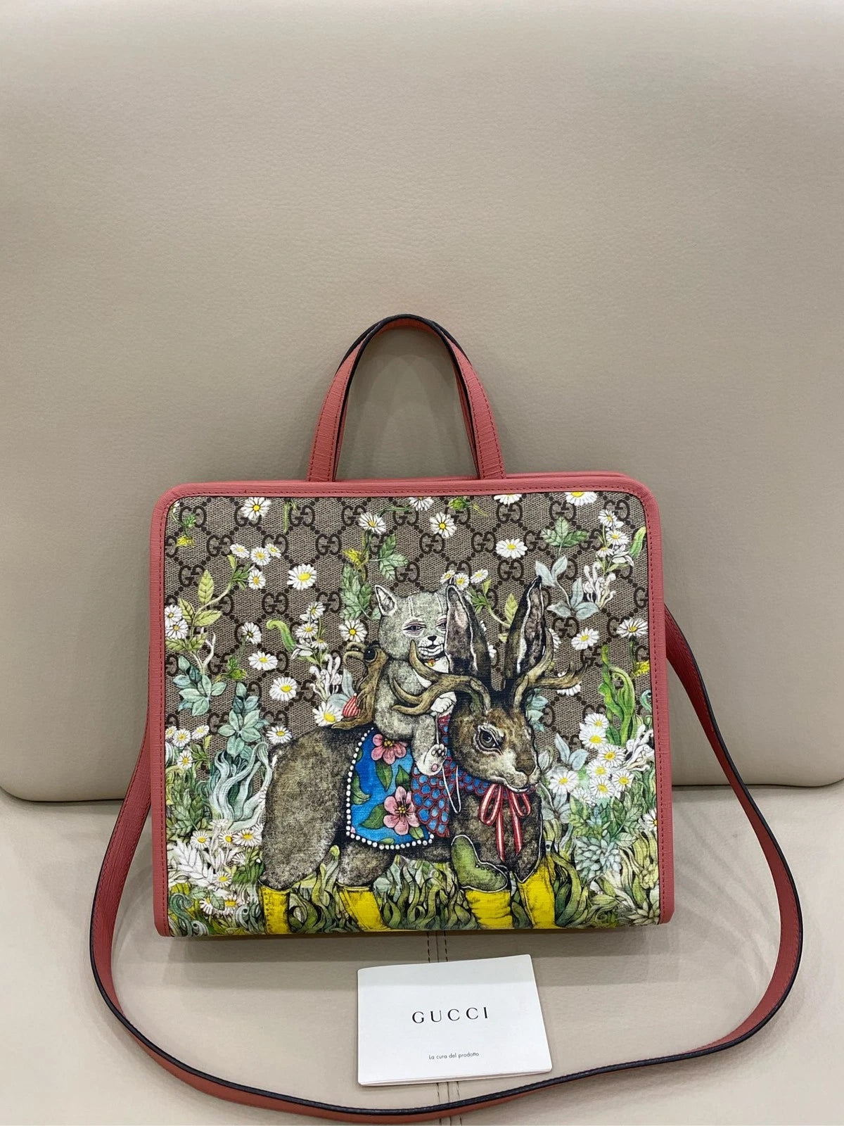 Gucci Yuko Higuochi Collab Cat Rabbit Canvas Tote Shoulder Bag For Women
