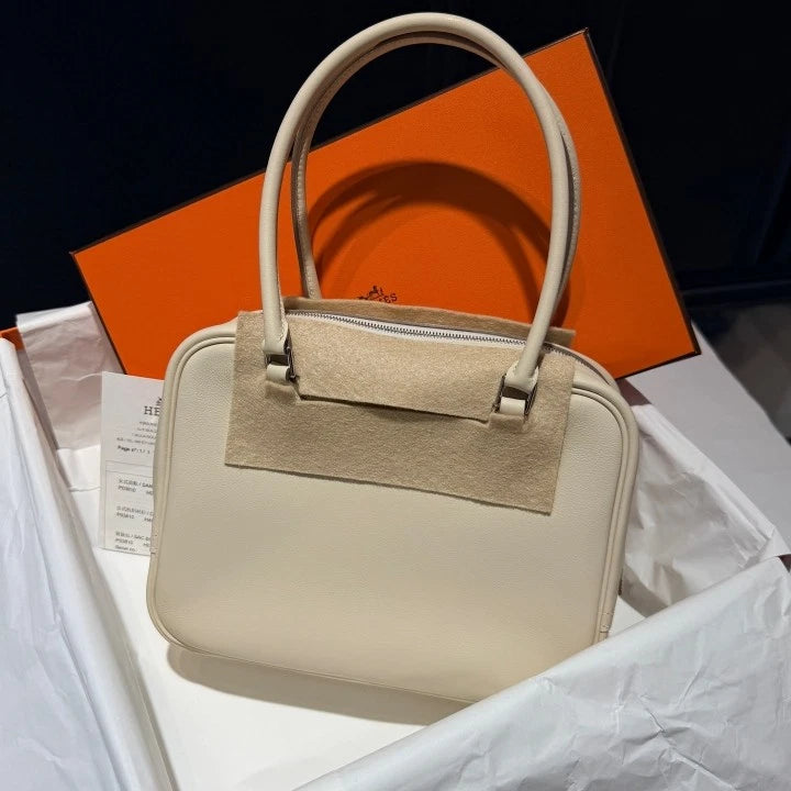 Hermes Plume 20 Mini Top Handle Shoulder Bag White Silver Women Classic D