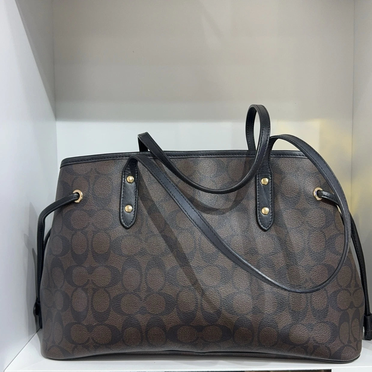 Coach Brown Monogram Canvas Tote Handbag Shoulder Bag for Women
