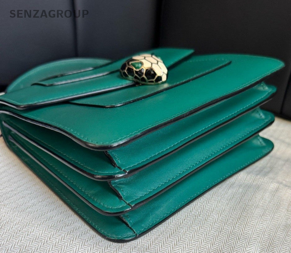 Bvlgari Serpenti PM Chain Crossbody Top Handle Bag Green Gold Women Classic