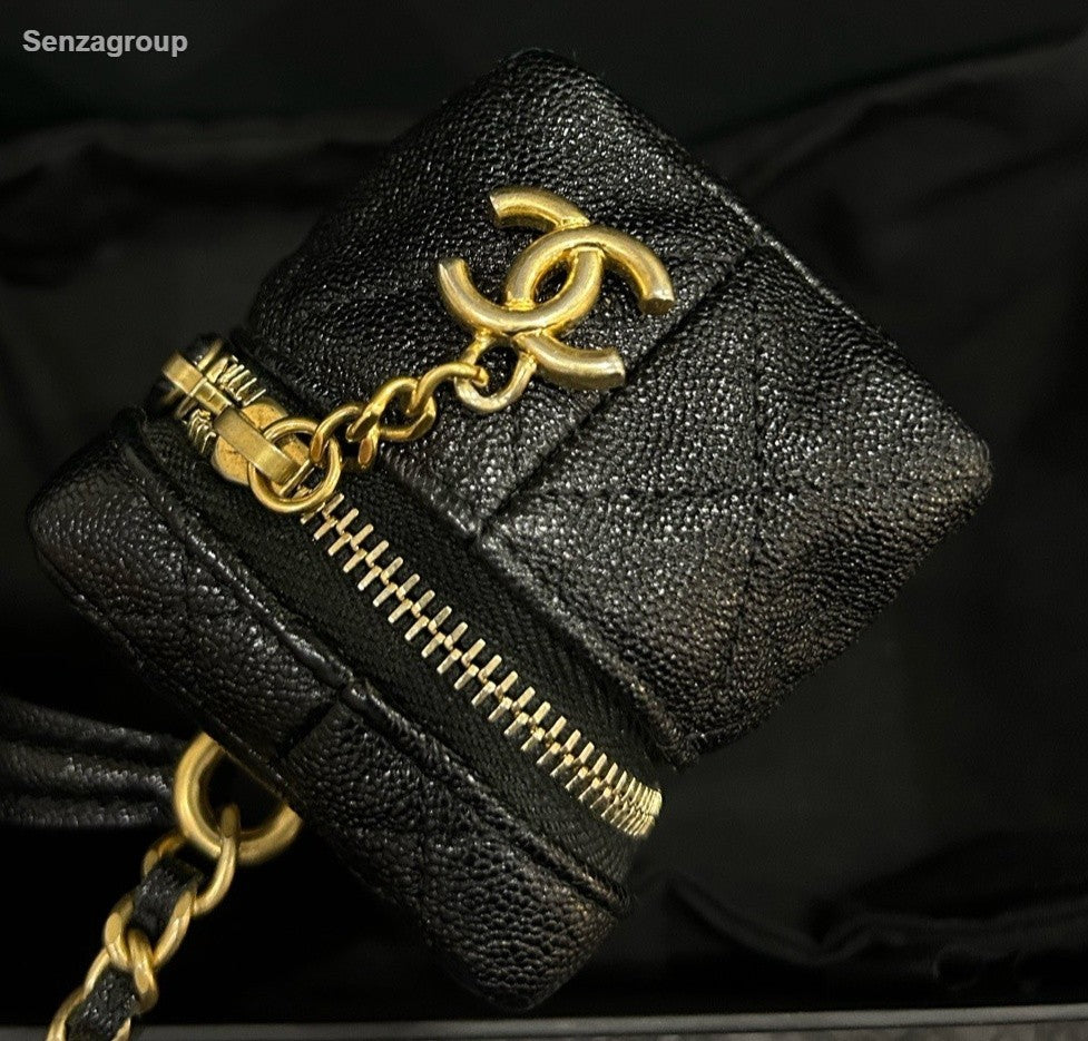 Chanel Diamond Mini Top Handle Chain Crossbody Black Gold Women Classic