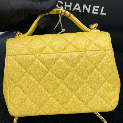 Chanel Calfskin Messenger Bag Small Yellow Gold Chain Crossbody Women Fashion