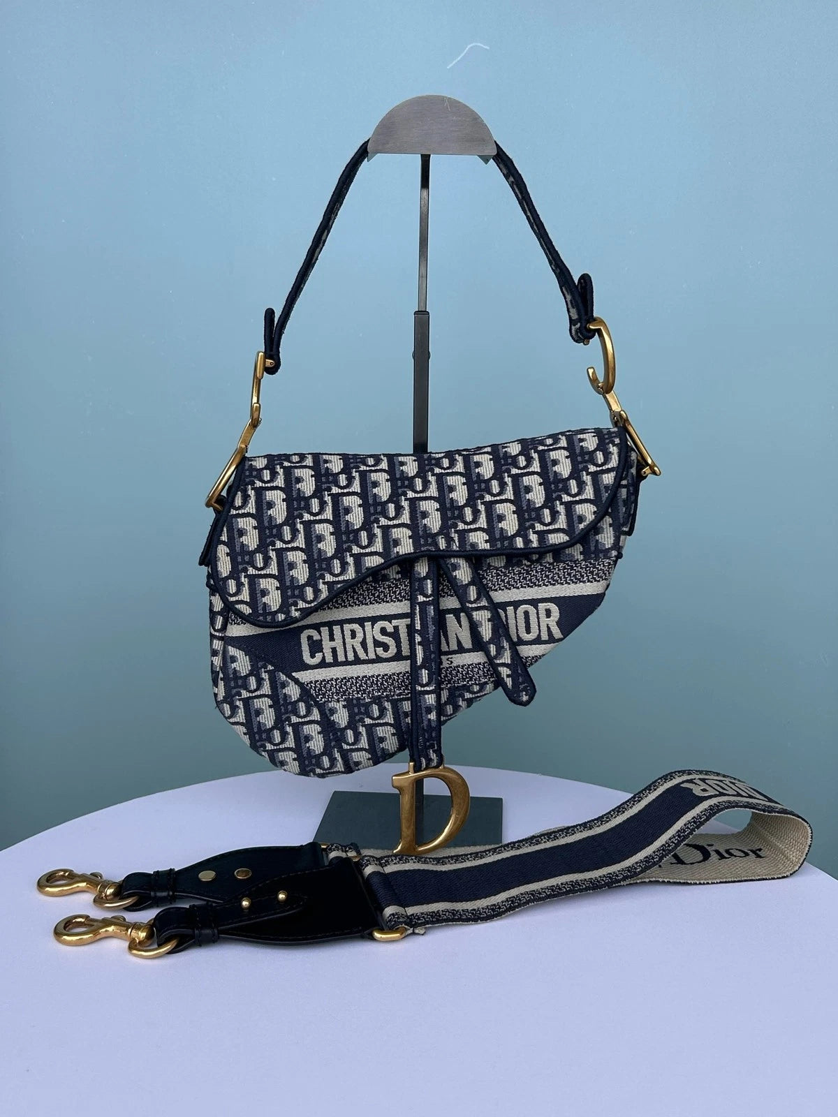 Dior Saddle Blue Shoulder Bag Crossbody Excellent
