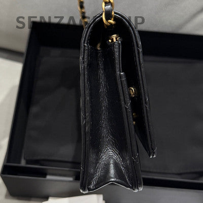 Chanel 24B WOC Quilted Chain Shoulder Bag Black Gold Women's Fashion