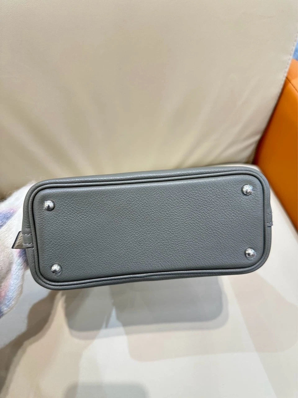Hermes Mini Bolide Gray Leather Top Handle Bag For Women