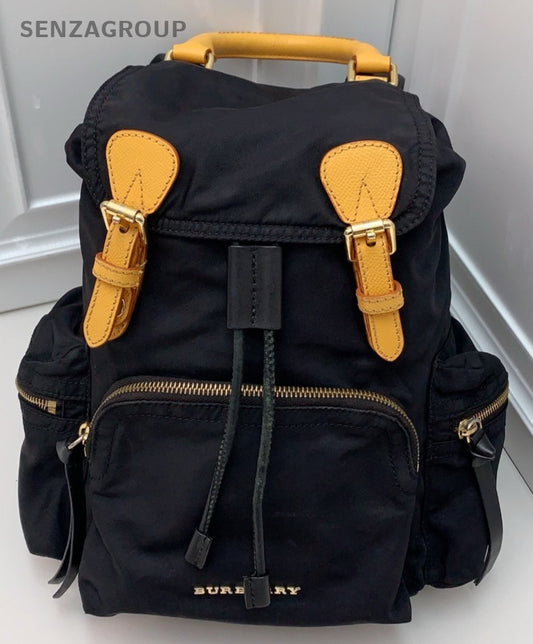 Burberry Nylon Backpack Black Gold Used Women Classic