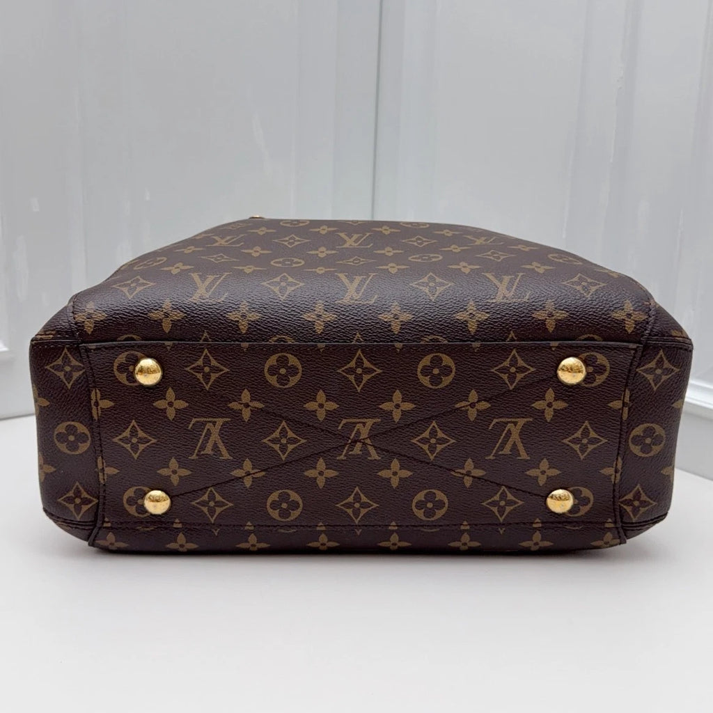 Louis Vuitton Montaigne MM Top Handle Shoulder Crossbody Brown Gold Used Women