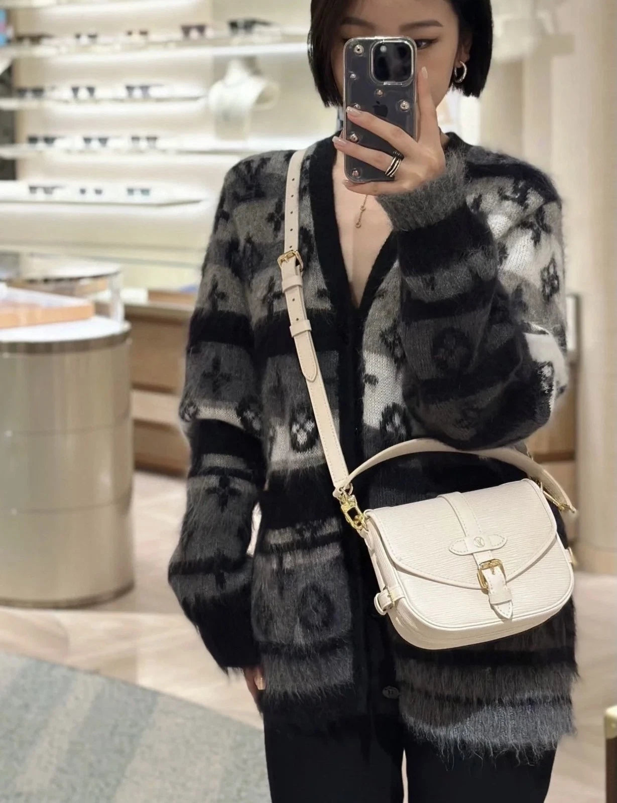 Louis Vuitton White Leather Saumur BB Crossbody Bag For Women