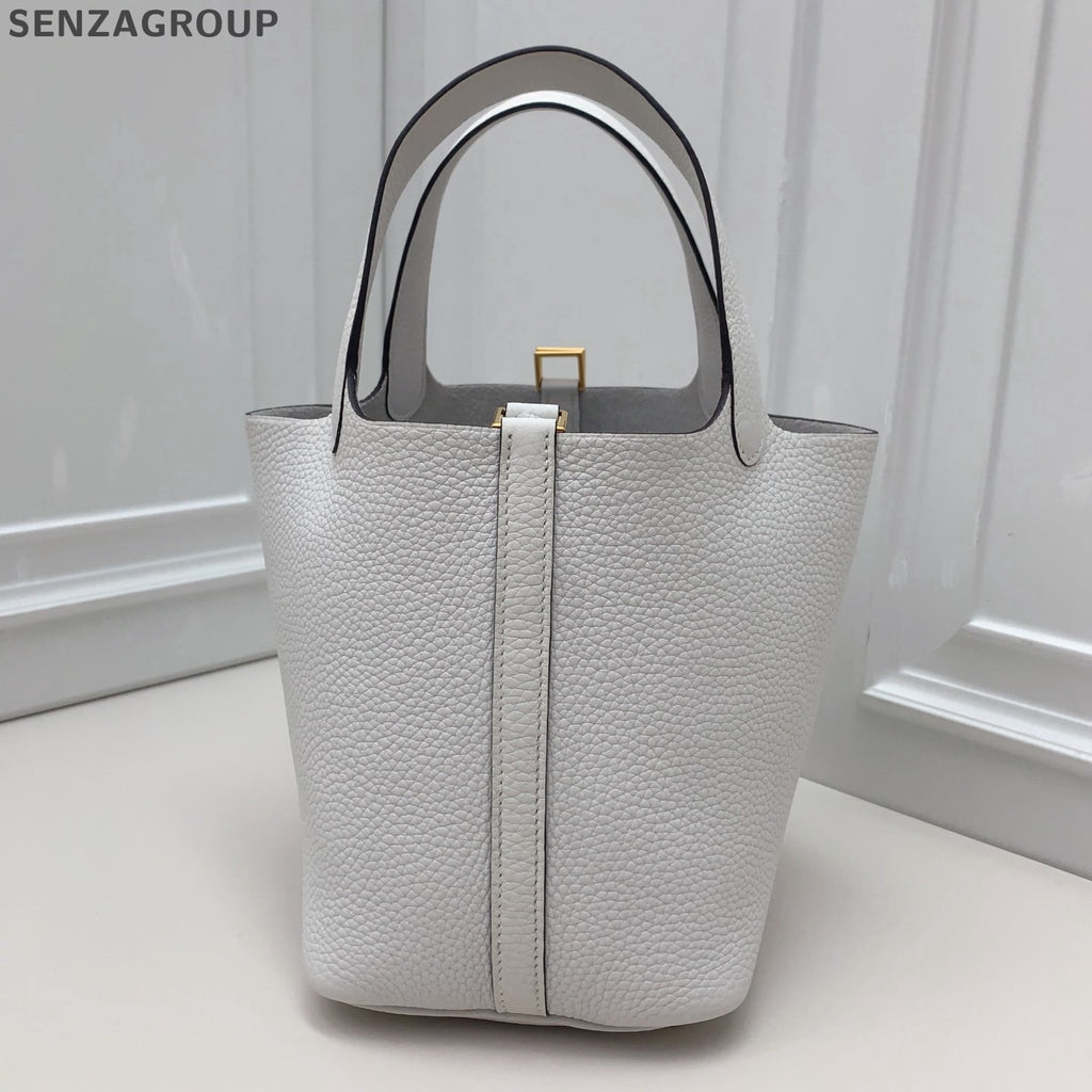 Hermes Picotin18 Top Handle Shoulder Bag White Gold Women Classic Fashion