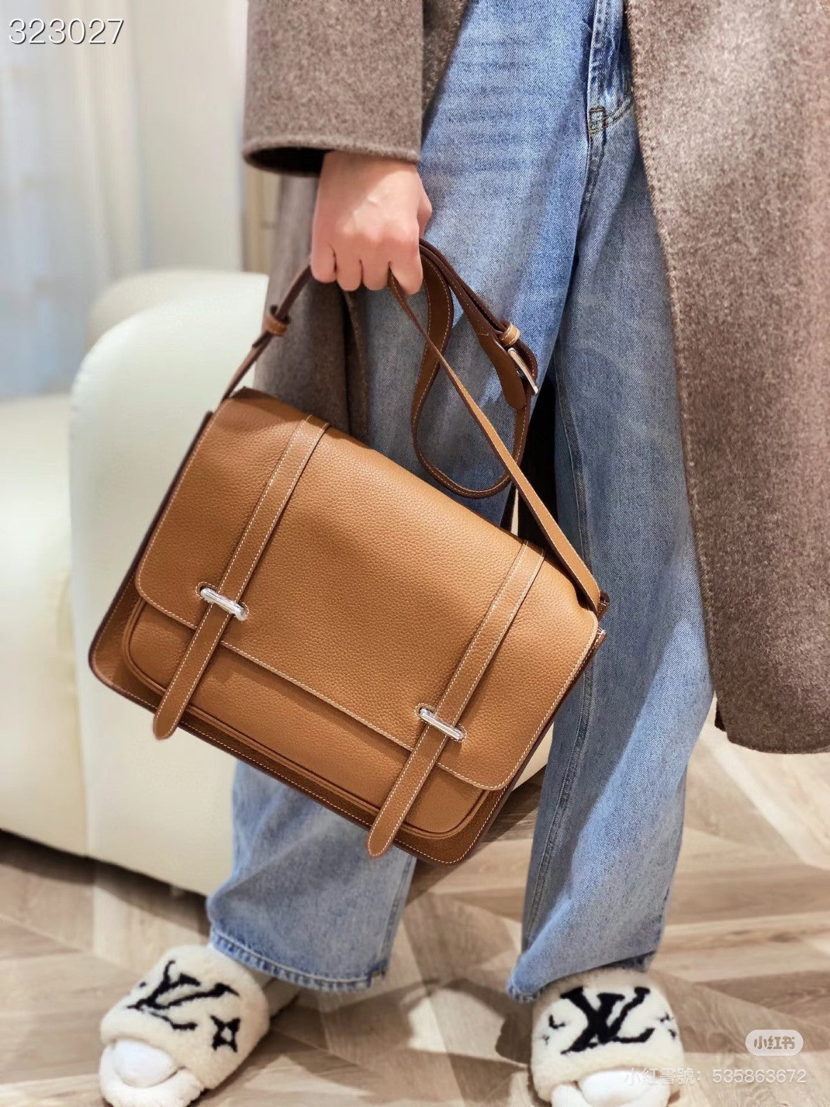 Hermes Steve PM TC Leather Shoulder bag Crossbody Brown Gold