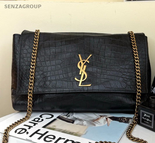 Saint Laurent Kate Chain Shoulder Bag Crossbody Black Gold Women Classic