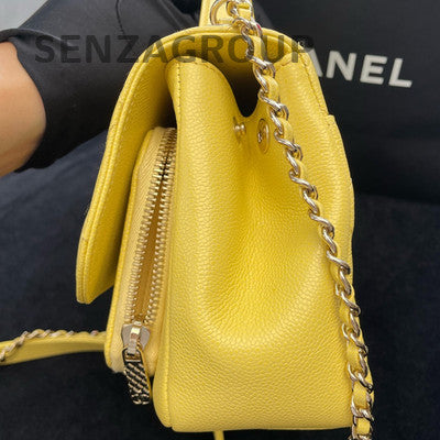Chanel Calfskin Messenger Bag Small Yellow Gold Chain Crossbody Women Fashion