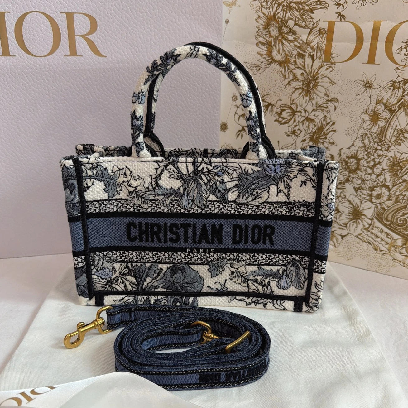 Dior Book Tote Blue Crossbody Tote Bag Excellent