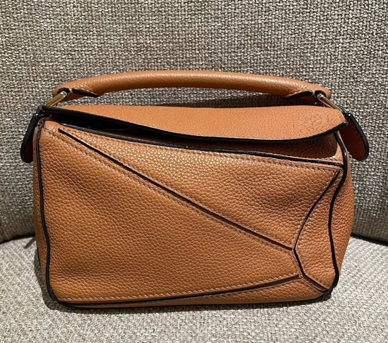 Loewe Puzzle Mini Top Handle Bag Crossbody Brown Gold Used Women Classic
